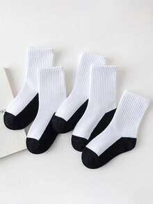5双经典运动风学生袜，适合1-16岁男孩女孩，四季皆宜，圆领设计，易洗