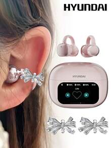 HYUNDAI HY-C02 Fashion Bluetooth Earphones With Bow Earphone Accessory, Touch Control Screen, Multifunctional Smart Noise Cancelling, Long Battery Life, High-Quality Music, Clear Calls, Low Latency, Comfortable Open-Ear Wireless Earphones, No Piercing Earrings, Fashionable Accessory, Gift For Women - 多色+蝴蝶結耳飾 - 查看 15