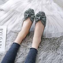SAILING LU Square Toe Flats Shoes Rhinestoned Bowknots Ballet Flats For Women Studded Dress Shoes Comfort Light Weight LoafersChristmas - C-綠 - 查看 3