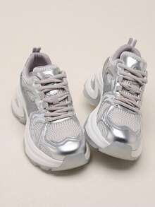 KyrLssu Women's Breathable Round-Toe Mesh Thick-Soled Cushioning Height-Increasing Casual Sneakers