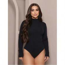 Suplex Second Skin Leotard Bodysuit Long Sleeve High Neck Comfortable - 黑色高領緊身衣 - 查看 7