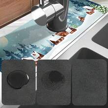 1 pièce Tapis de bonde en silicone antidérapant de la série Ambiance de Noël, tapis de bonde de cuisine, convient pour la protection et la décoration des robinets de salle de bain et de cuisine.