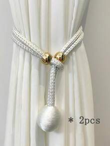 2 件丝绸串珠窗帘绑带，最大周长 14 英寸 - 适用于薄窗帘或厚窗帘的窗帘绳环，带挂钩的波西米亚农舍窗帘绑带，家庭办公室装饰窗帘绑带，可爱的宿舍窗帘绑带绳（粉色/金色/米色/灰色/蓝色/香槟色/白色/绿色/勃艮第色）