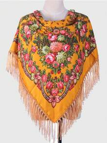 1 pieza Chal multicolor con estampado floral retro tradicional de peonía para mujer, elegante y cálido, adecuado para otoño/invierno, gran regalo para mamá para vestir - Multicolor - Ver 12