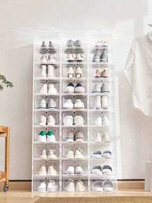1/6/12 piezas Cajas de plástico transparente para zapatos en el dormitorio, cajas plegables y de almacenamiento para zapatos, con tapas abatibles, gabinetes de zapatos transparentes colocados debajo de la cama.