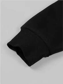 招财猫字母图案休闲大码女式连帽拉链卫衣 - 黑色 - 查看 5