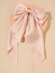 1 kẹp tóc lụa satin nơ, đồ đội đầu hàng ngày - Màu be - Xem 5