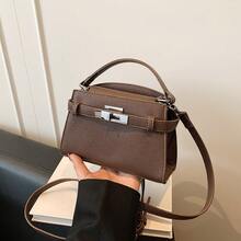 low tea Túi xách nữ mùa hè mới, họa tiết vải thiều, túi đeo chéo thời trang có dây đeo điều chỉnh được, túi đeo vai đơn màu trơn cao cấp trang trí kim loại, túi công sở tiện dụng. - Cà phê - Xem 9