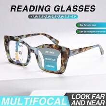 2 Stücke modische Blumen Mehrstärken-Lesebrille, hochwertige federbelastete Mehrstärken-Linse, vintage elegante Unisex Gleitsichtbrille