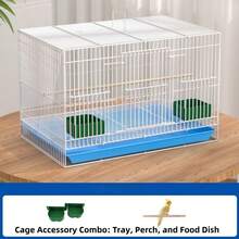 1pc Foldable Metal Bird Cage With Tray, Food Bowl, Perch - Sturdy Compact Design For Indoor Use, Suitable For Pigeons, Parrots, Cockatiel, Small Birds, With Anti-Escape Welded Design, For Breeding & Display, Easy To Clean, Space-Saving - Multicolor - View 3
