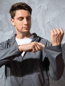 男士轻便夹克户外休闲风衣防水超轻纯色夹克骑行长袖外套 - 灰色 - 查看 8