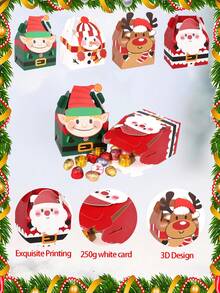 12 PIEZAS/1 PIEZA Cajas de cartón con asas para dulces navideños con estampado 3D vibrante para regalos de fiesta, dulces, chocolates y obsequios (Estilo de cabeza grande) - Combinación navideña A - Ver 8