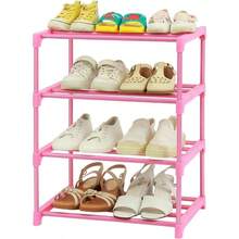3 - Tier Pink Shoe Racks WomenGirls Closet, Small Shoe Storage 5 - Pairs, Lightweight Stackable Shoe Shelf Organizer Entryway, Front Door Entrance, Bedroom