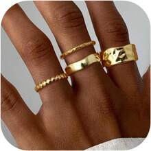 Milacolato Stackable Chunky Gold Rings For Women Non Tarnish Dainty 14K Gold Plated Stacking Thumb Rings Set  Gold Wedding Band Ring Size 5-11 - Multicolor - View 11