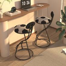 MoolSun 29 Inch Bar Stool Set - Counter Height Stool, Velvet Counter Stool, High Stool With Backrest And Metal Legs, Medieval Modern Bar Chair For Kitchen Island, Dining Room Chair - B-黑色(足球印花坐凳) - 查看 1
