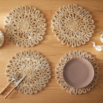 1/2/4/6/8/12/20pcs Flower Shaped Wavy Placemats, Minimalist Hollow Corn Husk Table Decor Mats