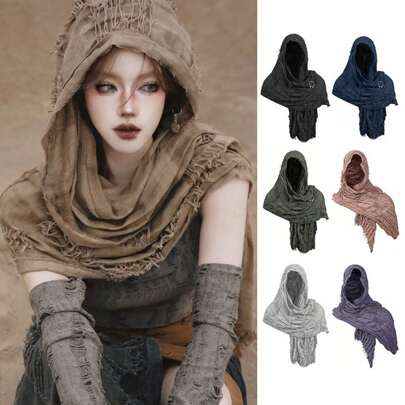 Medieval Cloak Cape With Viking Brooch - Hooded Shawl Scarf For Halloween Costumes, Streetwear & Pop Culture Events