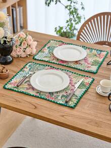 1/4/6 件复古美式乡村风格花卉提花餐垫，亮绿色贝壳刺绣边缘防滑杯垫，适合日常使用、节日、生日、派对、家庭聚会、婚礼、晚宴、四季家居装饰 - 彩色 - 查看 8