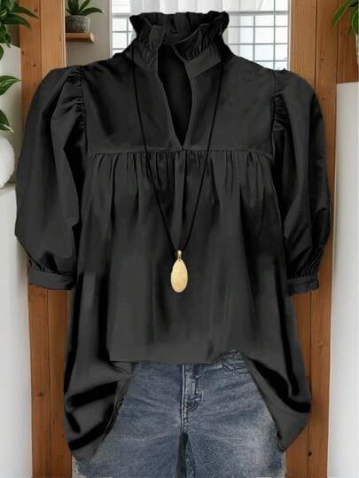 2025 年春夏时尚新品，法式女式衬衫，泡泡袖，返校，美式衬衫，时尚，教师，70 年代时尚，通勤，极简主义，办公室着装，复古，简单，法式，春夏上衣老款风格，教师衬衫，女士休闲短袖纯色衬衫，适合外套