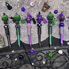 6 Stücke lila Hexe & grüne Gift Silikon Perle Acryl Perle DIY Perlen Stift Anhänger Set, kreatives Geschenk Büro & Schul Zubehör DIY Schmuckherstellung Set