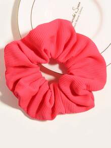 1pc Solid Color Striped Fluorescent Green Hair Scrunchie Hair Accessory Scrunchies Hair Ties Scrunchy Hair Ties ,Head Piece - Hot Pink - View 5