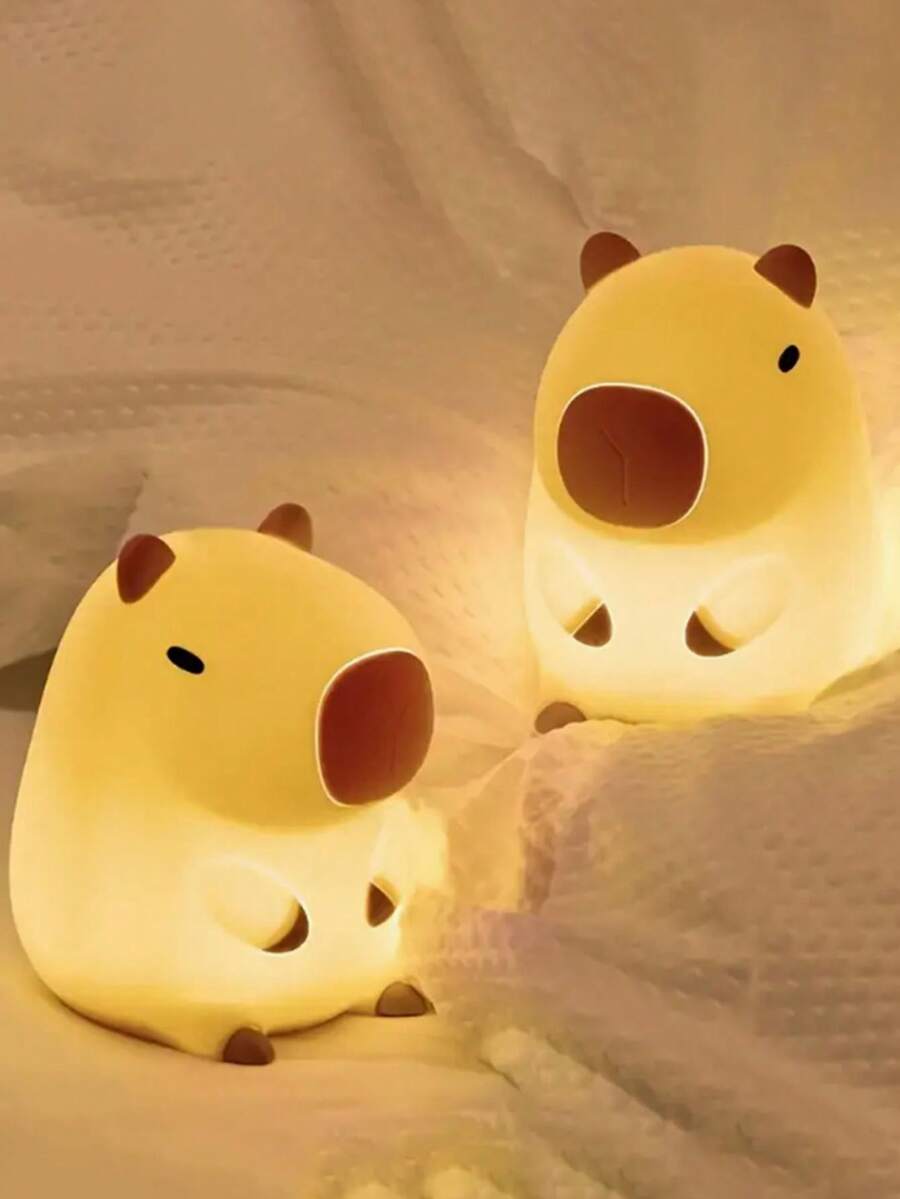 1pc Capybara Silicone Night Light, Battery Powered, Sleep Companion Bedside Lamp, Small Night Light For Children, Cute Night Light For Boys And Girls, Suitable For Room Decoration, Bedroom Decoration, Birthdays, Christmas, Holiday Gifts, Suitable For Indoor Bedroom, Living Room, Office Decoration, Children's Room Decoration, Baby Room Decoration - Warm White Light - View 1