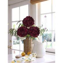 3Pcs Burgundy Hydrangea Artificial Flowers 28. Real Large Faux Silk Red Hydrangeas Flowers With Stems Flower Home Wedding Floral Arrangement Centerpiece Table Vase Fall Decor - 酒紅色 - 查看 6