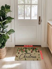 1pc Christmas Pinecone & Leaf Linen Rubber Decorative Doormat, Non-Slip Outdoor Entrance Mat, Christmas Candy Cane Doormat, Indoor Outdoor Non-Slip Floor Entrance Carpet, Winter Holiday Snowflake Home Kitchen Decor, Christmas Gift, Burlap Rug, Christmas Decoration, Outdoor Doormat, Shoe Scraper Mat, Foot Mat, Entrance Carpet, Small Rug, Machine Washable (Multiple Sizes Available)