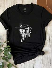 Tshirt, Vintage Actor Tee, Movie Star Shirt, Film Fan Gift, Western Icon Top, Unisex Jersey Short Sleeve Tee, Vintage T-Shirt - 黑色 - 查看 1