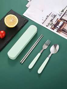 3件套可重复使用不锈钢餐具套装，适合野餐、露营、旅行、居家、办公、学生、节日礼物、学习用品 - 彩色 - 查看 6
