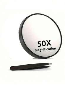 Espelho de aumento 50x com pinça de ventosa e pinça de precisão para remoção de pelos. Espelho de maquiagem com aumento de 50x, pinça para sobrancelhas e acessórios para maquiagem dos olhos. Ideal para maquiagem precisa de perto, remoção de pelos, remoção de cravos, limpeza facial, uso de lentes de contato, etc. Ótimo custo-benefício. Ideal para presentear. Maquiagem, ferramentas de maquiagem, produtos baratos, presentes, presentes para mulheres, presentes de Natal. - Preto - Ver 5