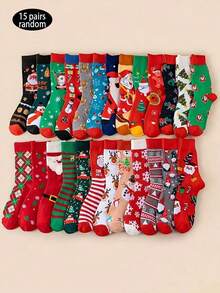 1/5/10/15 双随机圣诞袜，可爱欧美风中筒袜，男女适用，秋冬