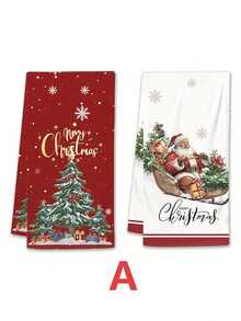 2/4 szt. świątecznych ściereczek kuchennych, w kolorze czerwonym z motywem płatków śniegu i choinki, ze Świętym Mikołajem, choinką, bałwanem, Świętym Mikołajem i płatkami śniegu, miękkie poliestrowe ściereczki do gotowania, pieczenia i sprzątania kuchni i łazienki. Specjalne ściereczki. - Wielokolorowe - Zobacz 12