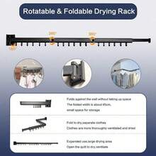 Tri Fold Clothing Rack With Extended Arm Expandable Clothes Drying Rack Collapsible Hanging Clothes Rack Wall Mount Hanger Dryer Rack Space Saver For Laundry Room Balcony Apartment - Black - View 3