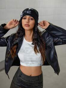 DareSee 2顶/1顶 男士几何图案休闲可爱优雅街头时尚腈纶提花Y2K针织帽，日常佩戴冬季礼物音乐节 - 黑與白 - 查看 6