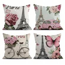 4pcs Vintage Rose Print Cushion Cover Set 45*45cm, Valentine's Day - Multicolor - View 12