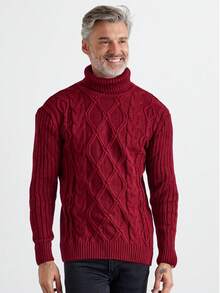 Men Cable Knit Regular Knitwear Sweater - Burgundy - View 4