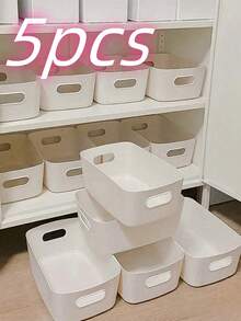 10pcs Stackable Plastic Storage Boxes With Handles, Suitable For Office, Home, Wardrobe; 5pcs/2pcs Multi-Purpose Storage Baskets, Durable Containers For Socks, Underwear, Stationery, Cosmetics; Space-Saving Drawer-Style Storage Boxes - White - View 12