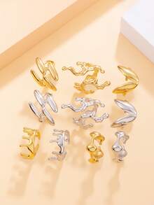 5 件/套复古波西米亚不对称液体开口戒指套装，可调节不锈钢镀金戒指，女士派对礼物 - 套裝戒指 - 查看 8