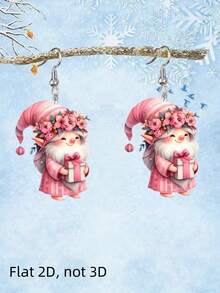 2 piezas Pendientes de duende navideño rosa elegante y encantador, diseño impreso de doble cara de acrílico plano, de moda y ligero, adecuado para uso diario y de fiesta de mujeres, gran regalo para Halloween, Navidad, Día de San Valentín, Día de la Madre