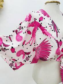 KISTYLE Crepe Blouse With Batwing Sleeves And Tie - Hot Pink - View 3