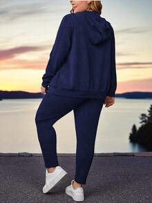 CONJUNTO DE TALLAS CURVY PARA DAMA 2 PIEZAS SUDADERA Y PANTALON AJUSTABLE - Azul Marino - Ver 2