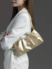 Bolso de hombro de diseñador de lujo, cartera de embrague de cuero de PU para mujer - Dorado - Ver 5