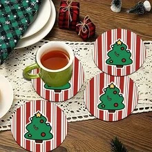 2pcs/4pcs/6pcs Christmas Tree Pattern Printed Diatomite Placemats, Home Decor, Suitable For Christmas Gifts, Christmas Decorations, Applicable To Dining Table, Coffee Bar, All Seasons, Washable Placemats, Room Decor, Coasters, Drink Mats, Drain Mats, Kitchen Dining Table Mats, Indoor/Outdoor Party Decorations, Home Decor, Ideal Gifts
