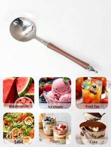 1件/2件/4件装复古木柄勺、木柄不锈钢圆勺、梨木勺、不锈钢餐勺、木制餐勺、不锈钢勺、冰淇淋勺 - 彩色 - 查看 8