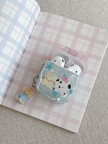 4 耳机保护套，夏季贝壳图案猫狗设计，适用于 Apple 1/2/Pro 保护套，带绑带 - 藍色 - 查看 4