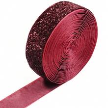 7-38mm 1捲深紅色亮片天鵝絨緞帶，適用於聖誕禮物包裝、節日裝飾、彩色洋蔥天鵝絨亮片織帶 - 深紅色 - 查看 14