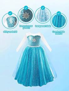 Light Up Princess Dress Girls Halloween Costume Costume Toddler Dressing Up Bithday Party, Purple - 藍色-帶斗篷 - 查看 5