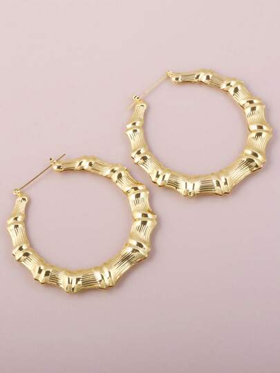 1 Pair Women's Fashionable Hollow Thick Bamboo Hoop Earrings, Gold-Plated, Basic Style, Multiple Options