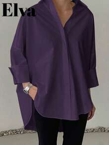 复古奢华风长袖宽松衬衫，适合女性办公室穿着，包括工作上衣、秋季、返校季正装、男友风教师装、商务休闲装、冬季、新年和夏季上衣。情人节春季也适用。 - 紫色 - 查看 8